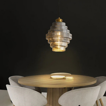 Glass and Brass Ceiling Lamp | Retro Modern Pendant Light for Dining or Living Room
