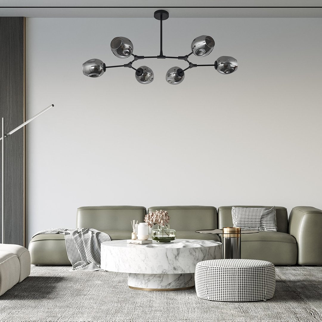 Modern 6 Arm LED Ceiling Light | Adjustable Glass Chandelier for Living Room