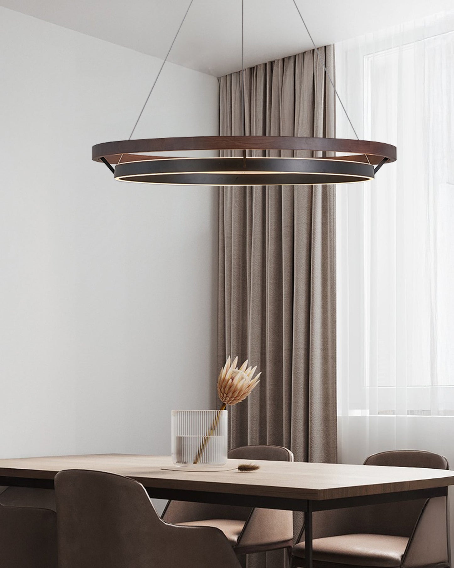 Modern Farmhouse Wood LED Circular Chandelier Ceiling Light | Dining Room Lighting