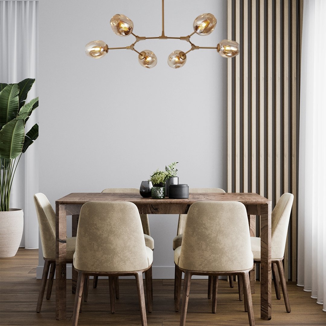 Modern 6 Arm LED Ceiling Light | Adjustable Glass Chandelier for Living Room