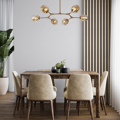 Modern 6 Arm LED Ceiling Light | Adjustable Glass Chandelier for Living Room