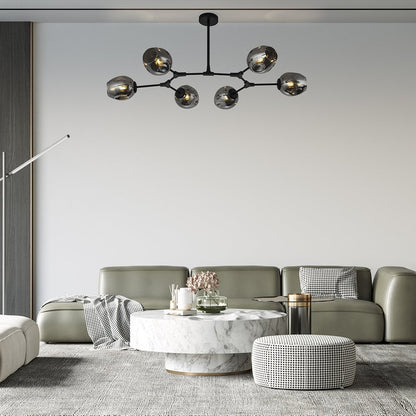 Modern 6 Arm LED Ceiling Light | Adjustable Glass Chandelier for Living Room