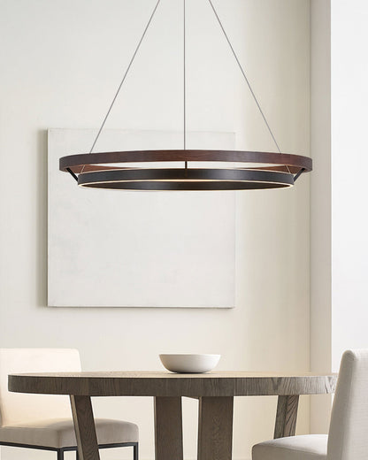 Modern Farmhouse Wood LED Circular Chandelier Ceiling Light | Dining Room Lighting