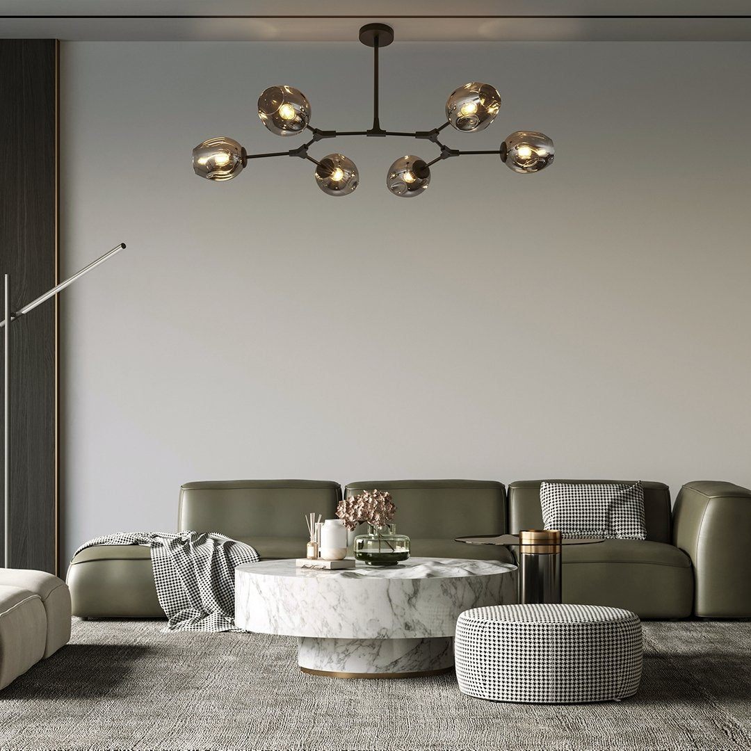 Modern 6 Arm LED Ceiling Light | Adjustable Glass Chandelier for Living Room