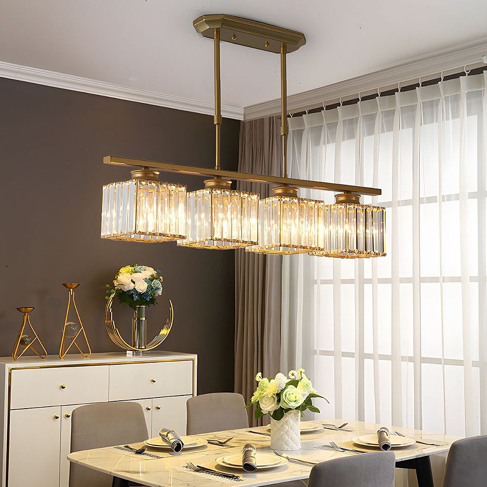 Modern Rectangular Glass Chandelier | LED Dining Room Kitchen Ceiling Light