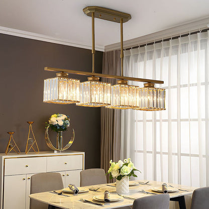 Modern Rectangular Glass Chandelier | LED Dining Room Kitchen Ceiling Light