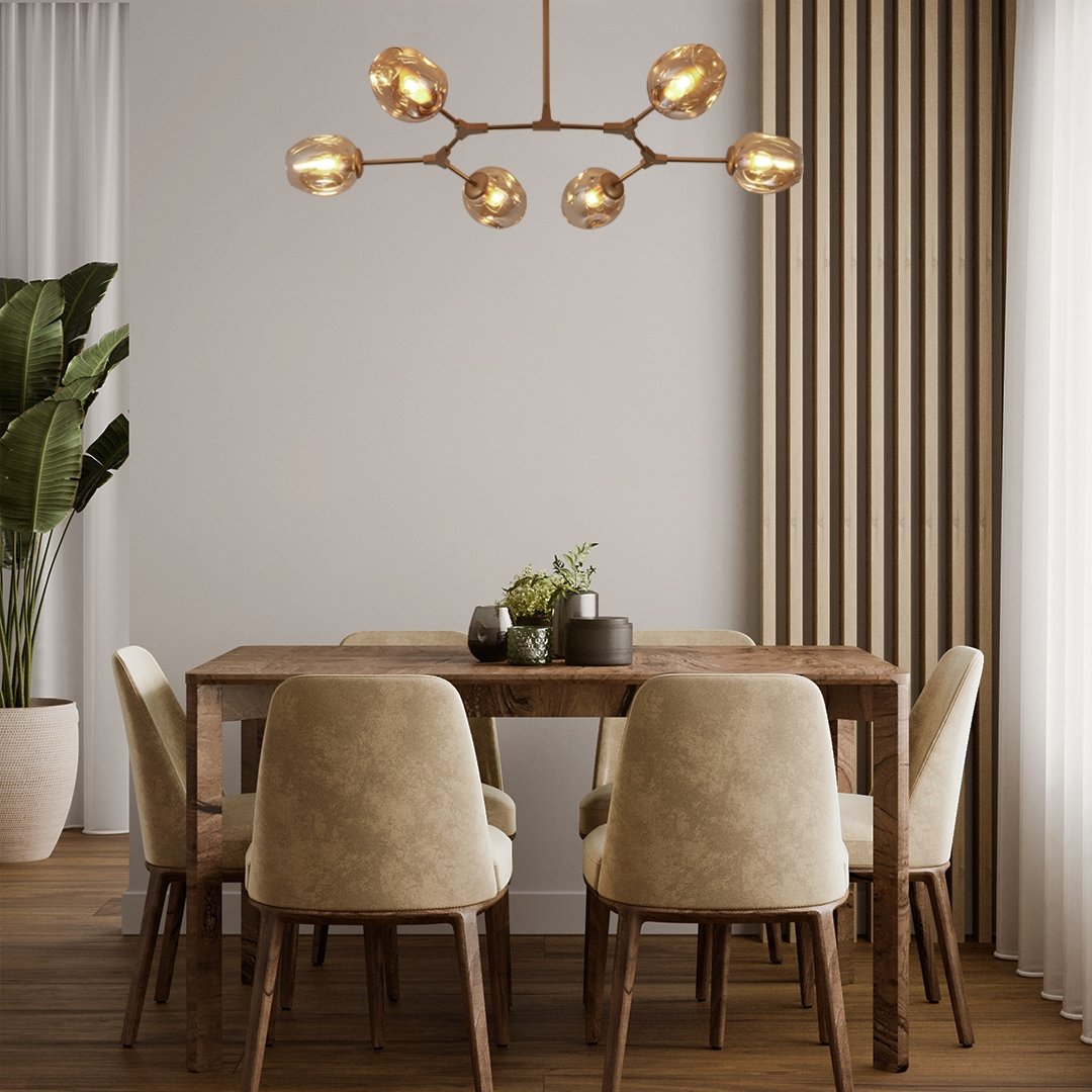 Modern 6 Arm LED Ceiling Light | Adjustable Glass Chandelier for Living Room