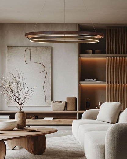 Modern Farmhouse Wood LED Circular Chandelier Ceiling Light | Dining Room Lighting