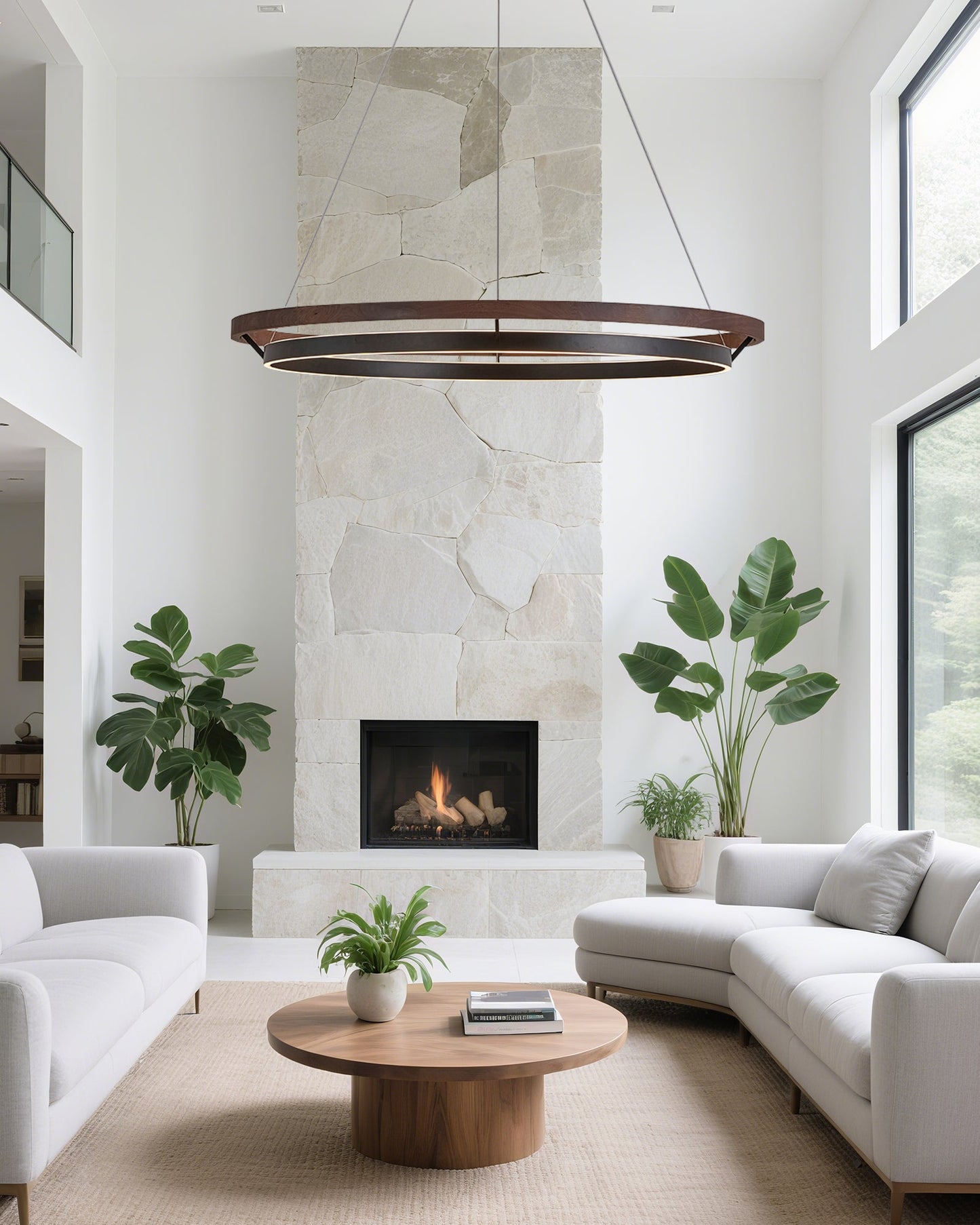 Modern Farmhouse Wood LED Circular Chandelier Ceiling Light | Dining Room Lighting
