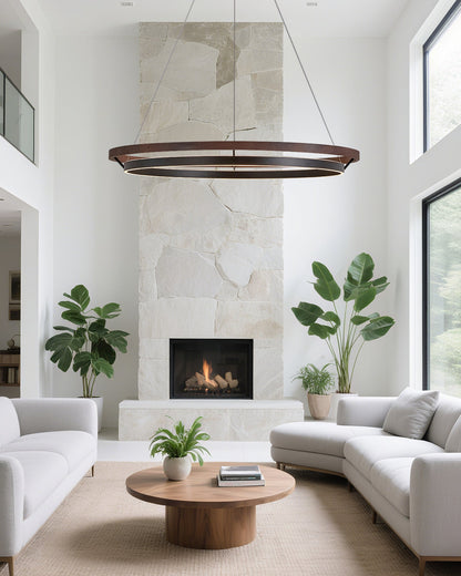 Modern Farmhouse Wood LED Circular Chandelier Ceiling Light | Dining Room Lighting