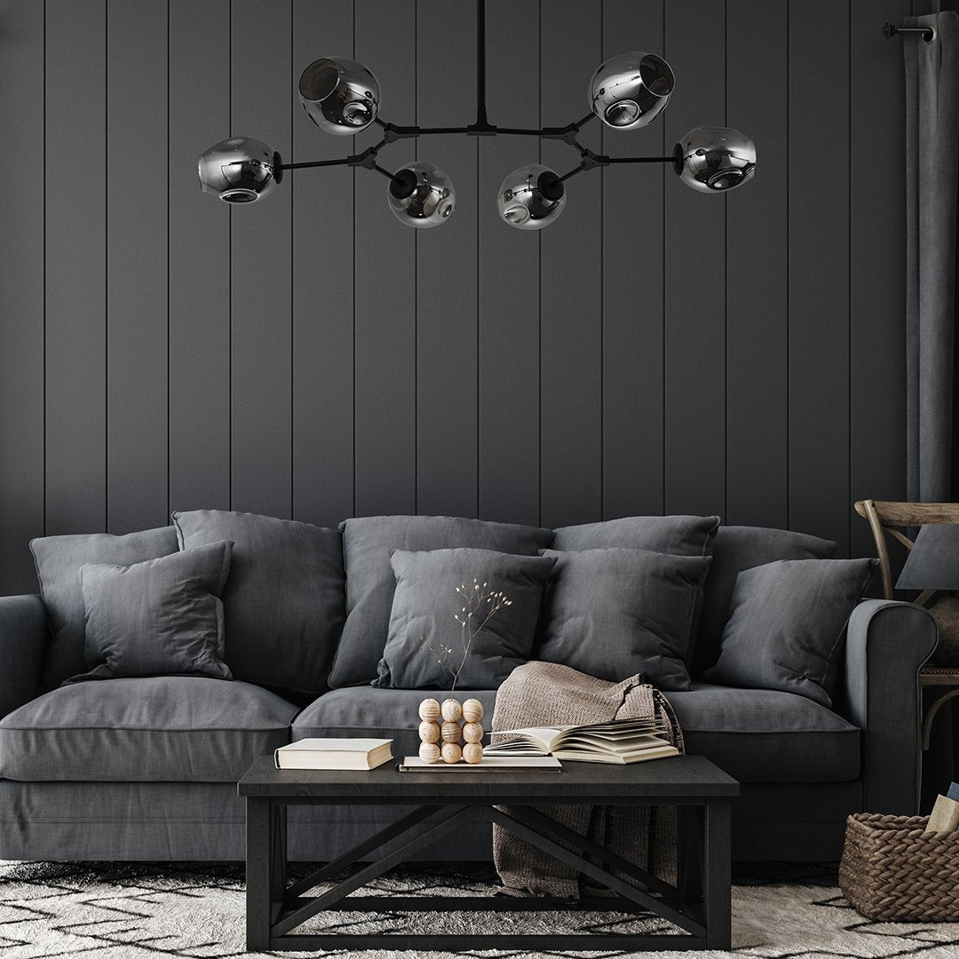 Modern 6 Arm LED Ceiling Light | Adjustable Glass Chandelier for Living Room
