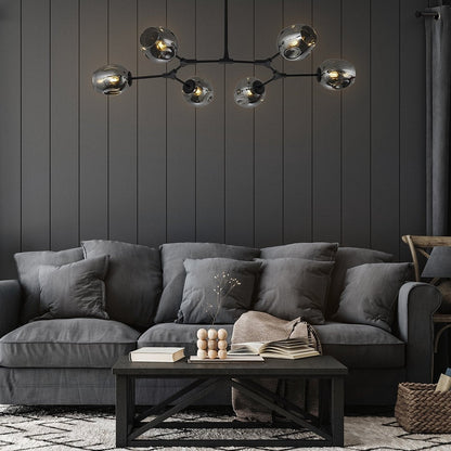 Modern 6 Arm LED Ceiling Light | Adjustable Glass Chandelier for Living Room