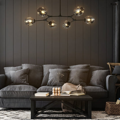 Modern 6 Arm LED Ceiling Light | Adjustable Glass Chandelier for Living Room