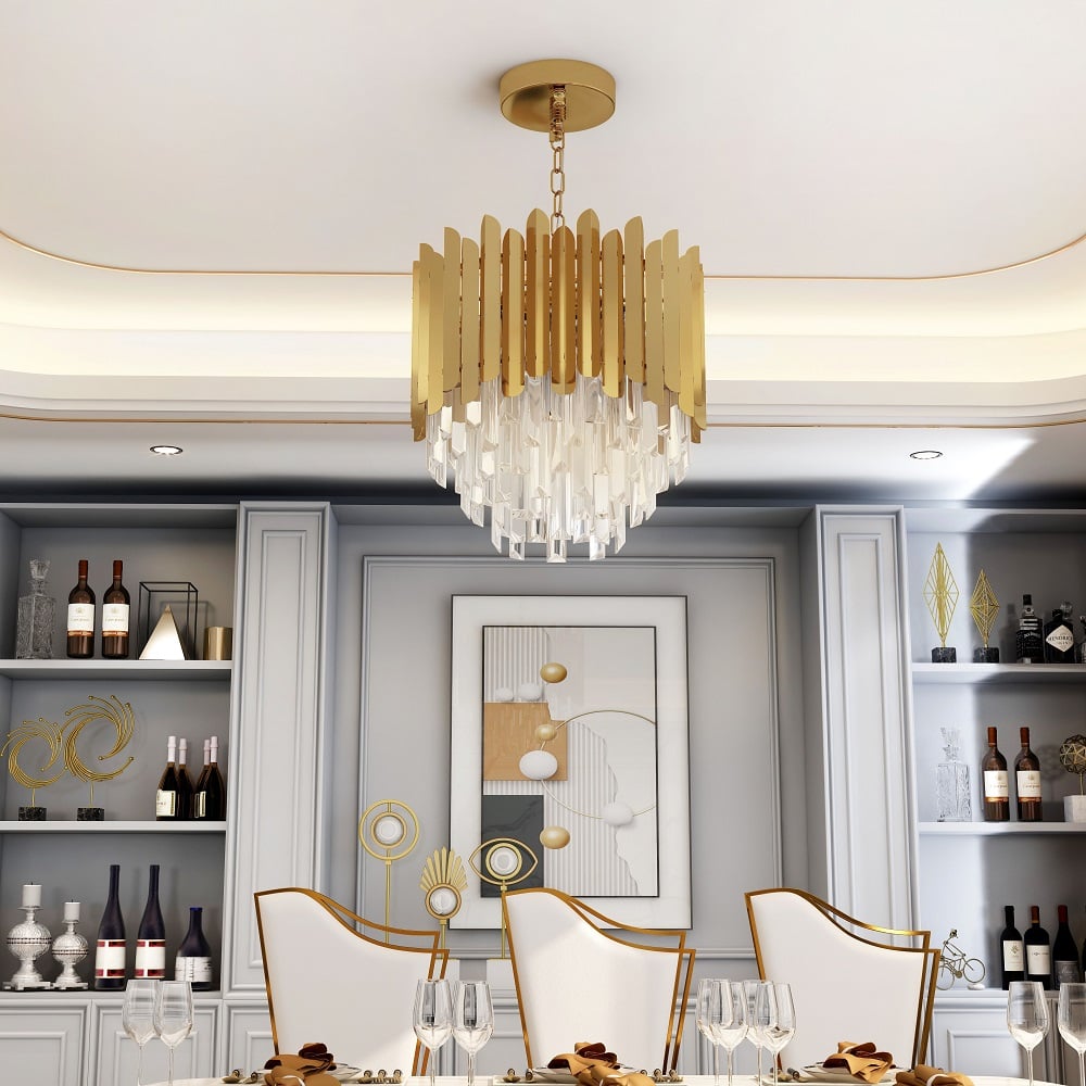 Gold Crystal Chandelier with Tiered Design | Modern Elegant Ceiling Light