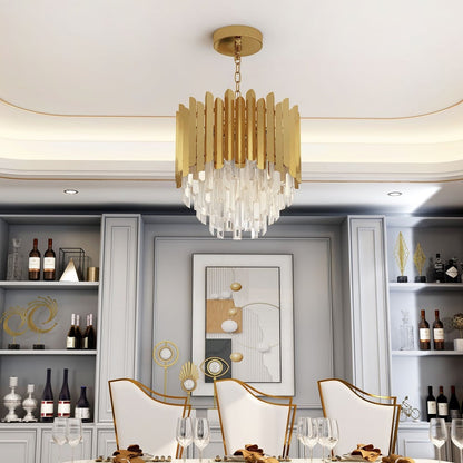 Gold Crystal Chandelier with Tiered Design | Modern Elegant Ceiling Light