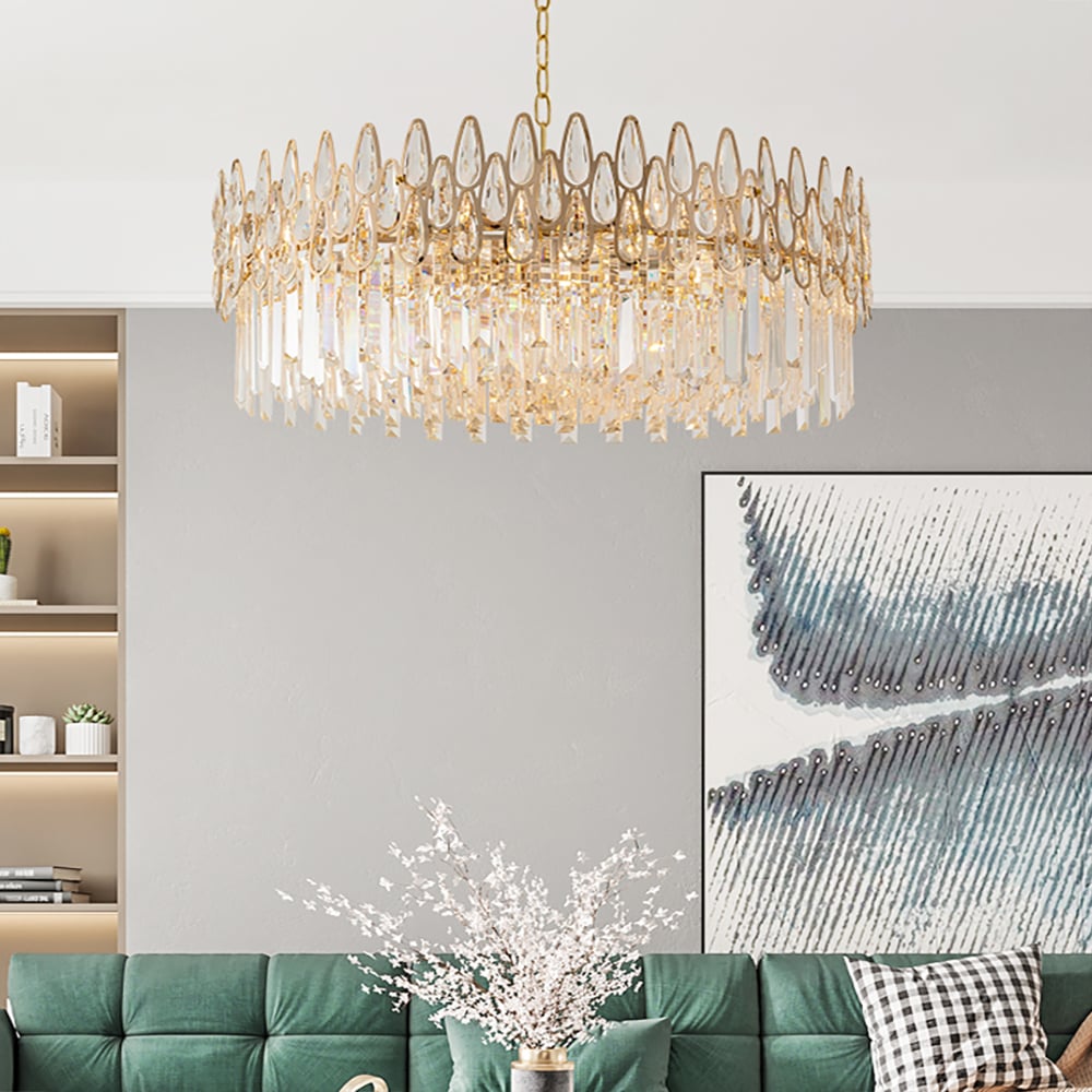 Modern Gold Crystal Chandelier for Living Room | Elegant Ceiling Light