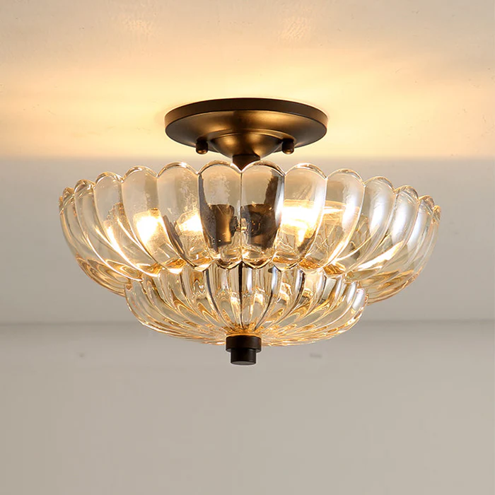 Vintage Amber Glass Semi Flush Ceiling Light for Bedroom | Classic Ceiling Lamp Design