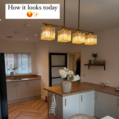 Modern Rectangular Glass Chandelier | LED Dining Room Kitchen Ceiling Light