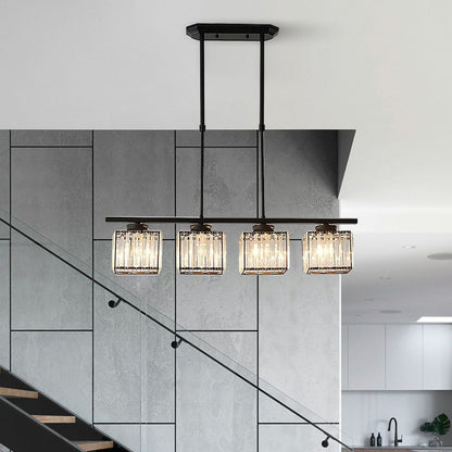 Modern Rectangular Glass Chandelier | LED Dining Room Kitchen Ceiling Light
