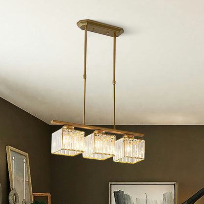 Modern Rectangular Glass Chandelier | LED Dining Room Kitchen Ceiling Light