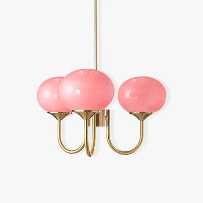 Modern Chandelier Ceiling Light with Pink Glass Shades | Decorative Dining Room Lamp