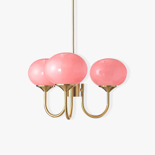 Modern Chandelier Ceiling Light with Pink Glass Shades | Decorative Dining Room Lamp