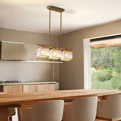 Modern Rectangular Glass Chandelier | LED Dining Room Kitchen Ceiling Light