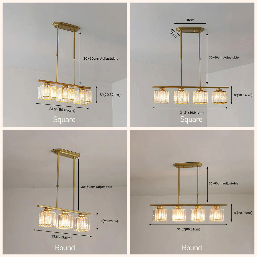 Modern Rectangular Glass Chandelier | LED Dining Room Kitchen Ceiling Light