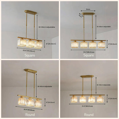 Modern Rectangular Glass Chandelier | LED Dining Room Kitchen Ceiling Light