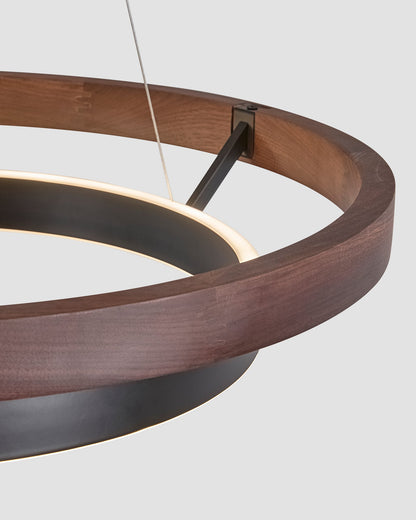 Modern Farmhouse Wood LED Circular Chandelier Ceiling Light | Dining Room Lighting