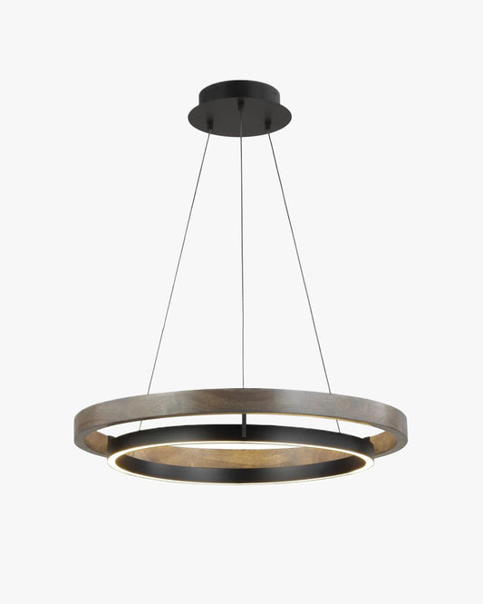 Modern Farmhouse Wood LED Circular Chandelier Ceiling Light | Dining Room Lighting