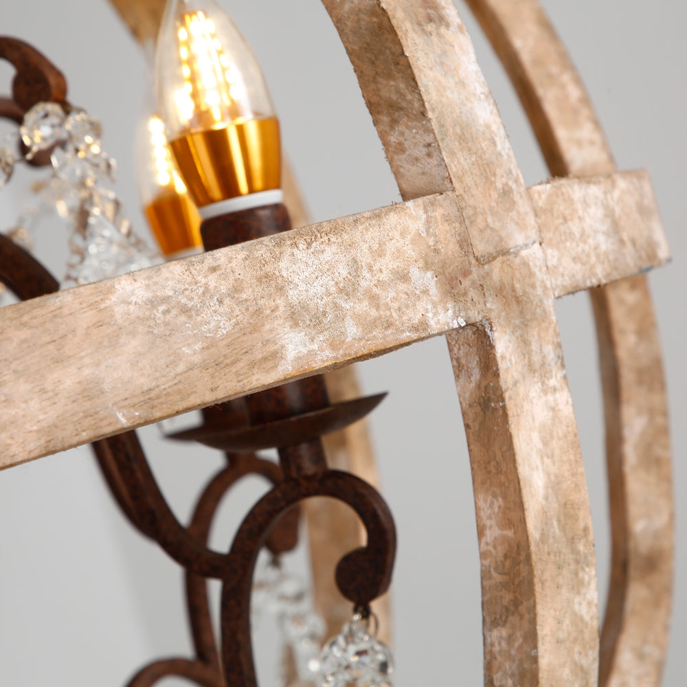 Rustic Globe Chandelier with Candle Lights | Vintage Ceiling Light Fixture