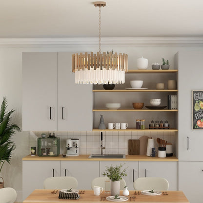 Modern Gold Crystal Chandelier for Dining Room | Elegant Ceiling Light