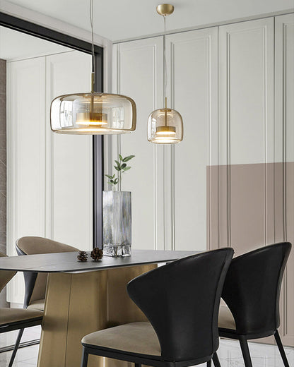 Modern Drum Glass Pendant Ceiling Light | Elegant Hanging Lamp for Dining Room