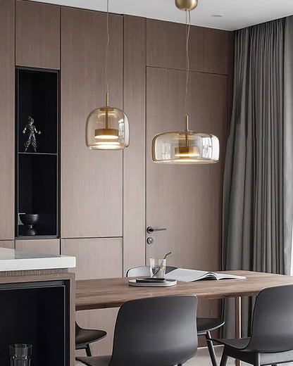Modern Drum Glass Pendant Ceiling Light | Elegant Hanging Lamp for Dining Room