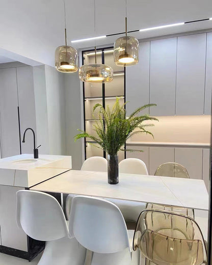 Modern Drum Glass Pendant Ceiling Light | Elegant Hanging Lamp for Dining Room
