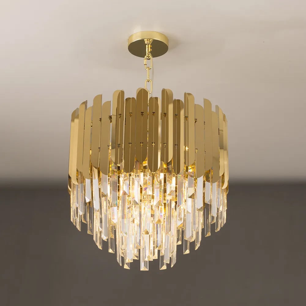 Gold Crystal Chandelier with Tiered Design | Modern Elegant Ceiling Light