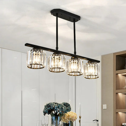Modern Rectangular Glass Chandelier | LED Dining Room Kitchen Ceiling Light