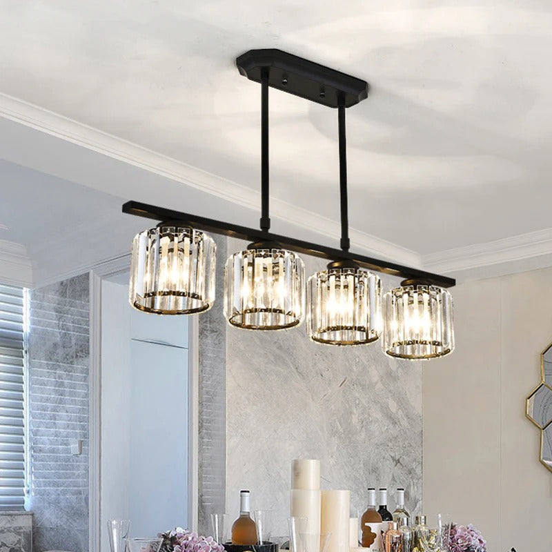 Modern Rectangular Glass Chandelier | LED Dining Room Kitchen Ceiling Light