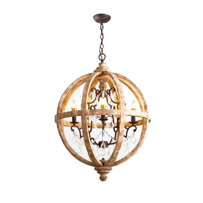 Rustic Globe Chandelier with Candle Lights | Vintage Ceiling Light Fixture