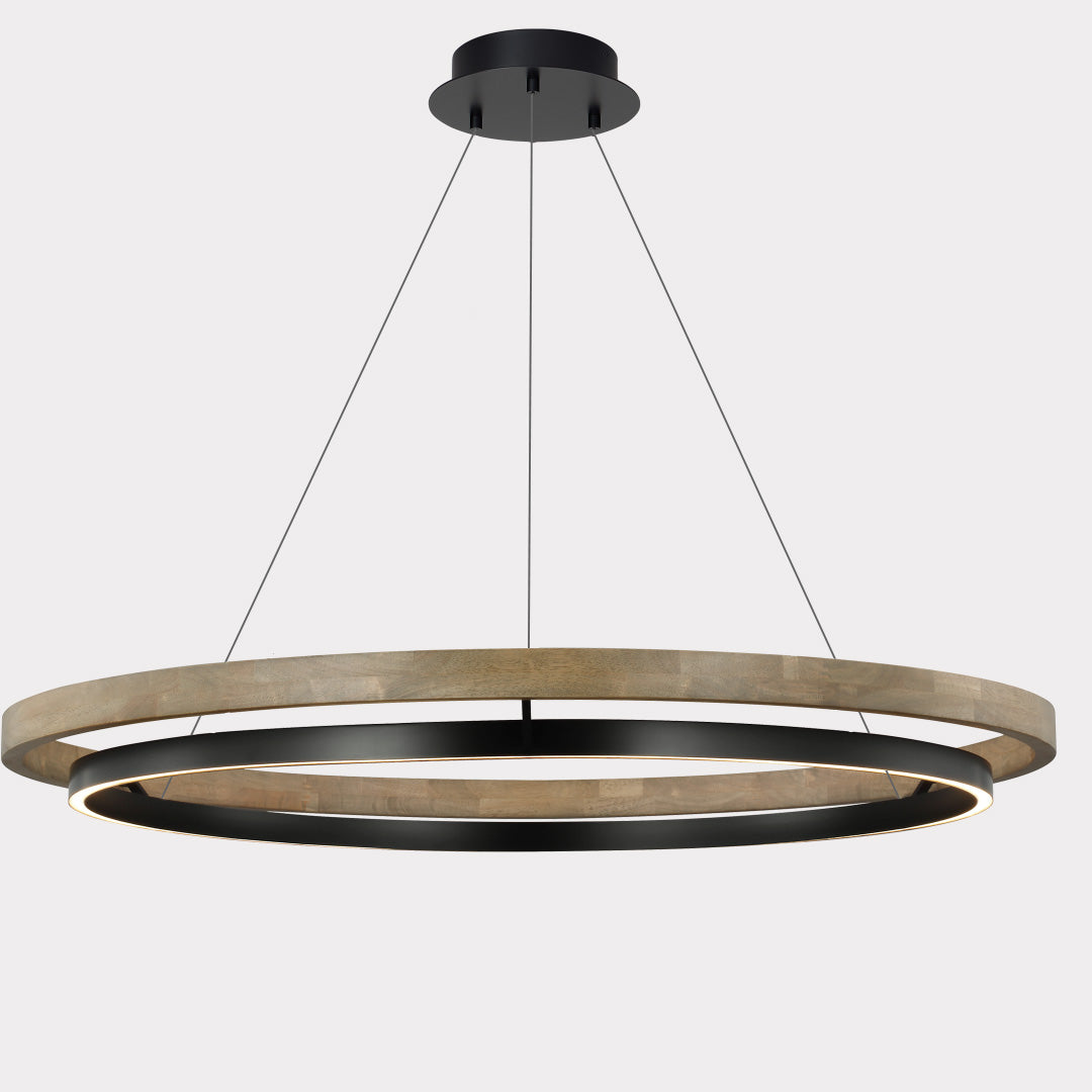 Modern Farmhouse Wood LED Circular Chandelier Ceiling Light | Dining Room Lighting