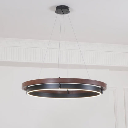 Modern Farmhouse Wood LED Circular Chandelier Ceiling Light | Dining Room Lighting