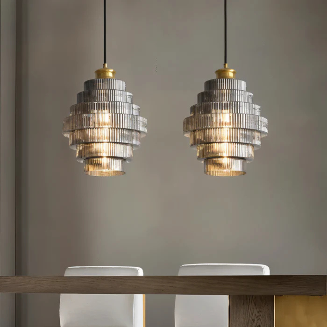 Glass and Brass Ceiling Lamp | Retro Modern Pendant Light for Dining or Living Room