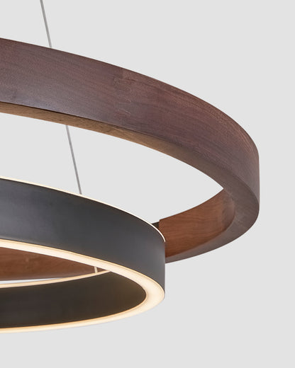 Modern Farmhouse Wood LED Circular Chandelier Ceiling Light | Dining Room Lighting