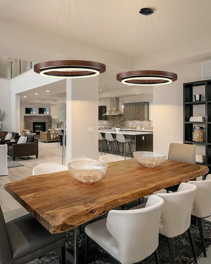 Modern Farmhouse Wood LED Circular Chandelier Ceiling Light | Dining Room Lighting