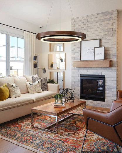 Modern Farmhouse Wood LED Circular Chandelier Ceiling Light | Dining Room Lighting