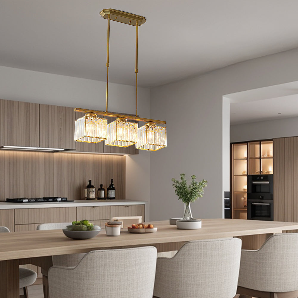 Modern Rectangular Glass Chandelier | LED Dining Room Kitchen Ceiling Light