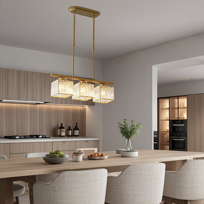 Modern Rectangular Glass Chandelier | LED Dining Room Kitchen Ceiling Light