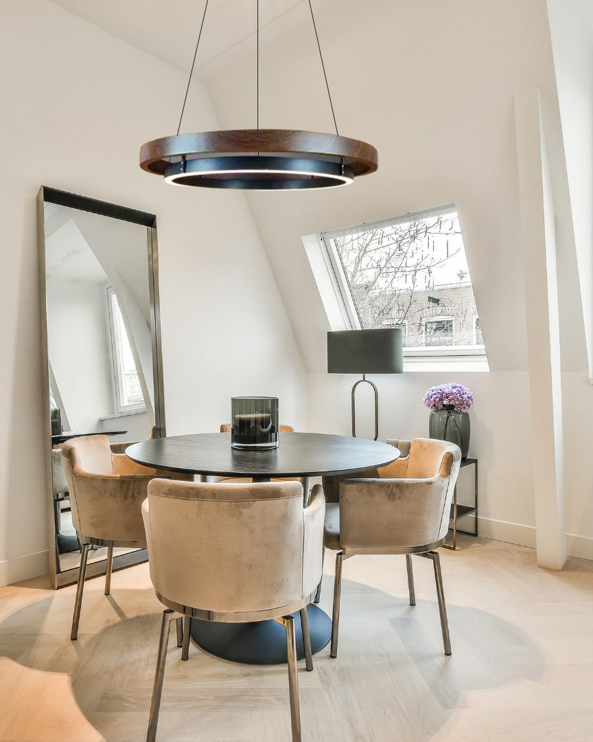 Modern Farmhouse Wood LED Circular Chandelier Ceiling Light | Dining Room Lighting