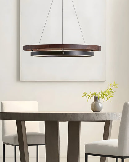 Modern Farmhouse Wood LED Circular Chandelier Ceiling Light | Dining Room Lighting